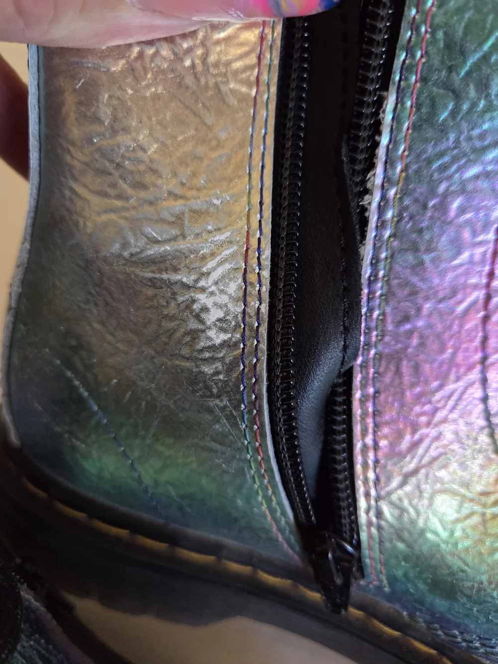 Kids Iridescent Rainbow Crinkle Dr Marten